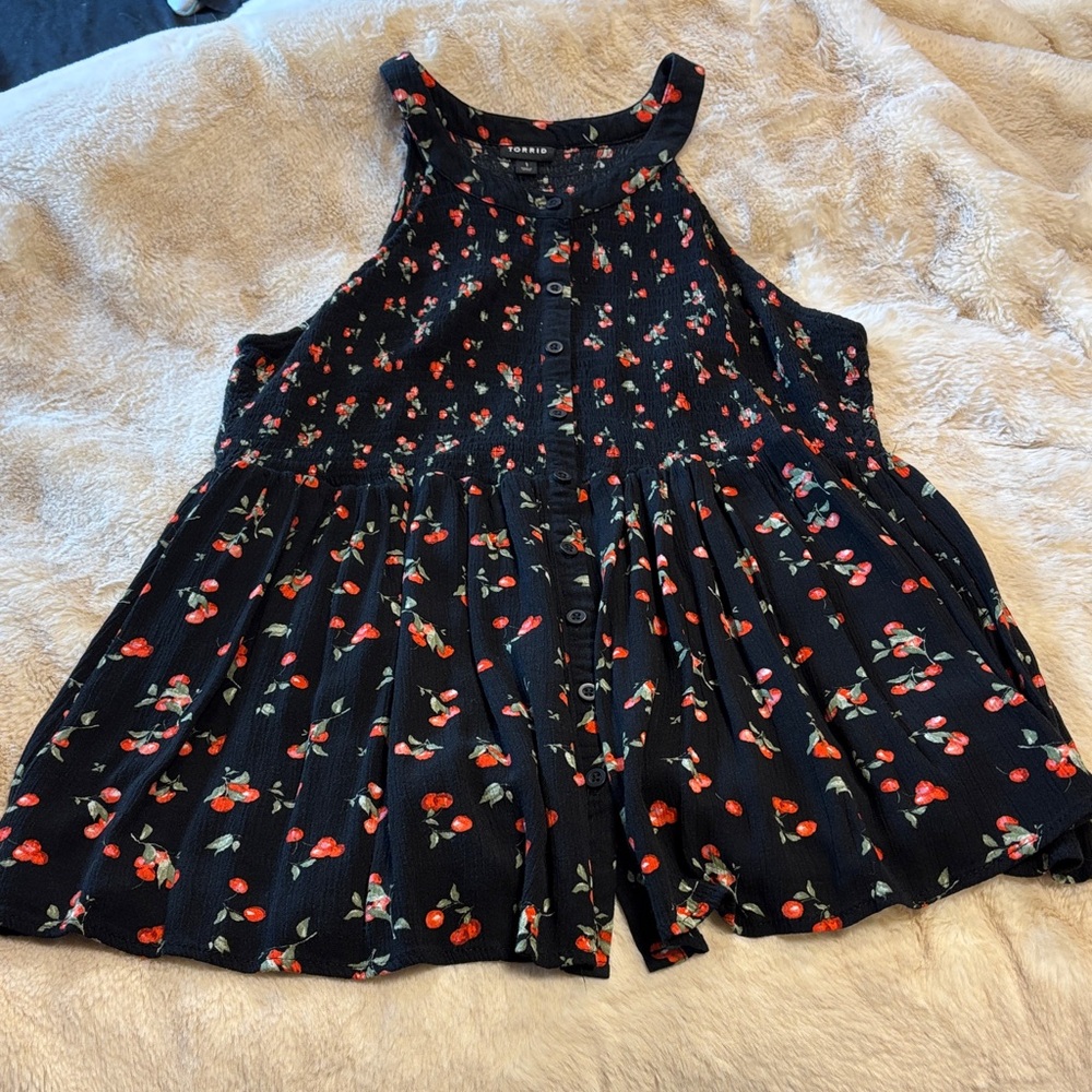 Torrid Black Cherry Print Sleeveless Blouse